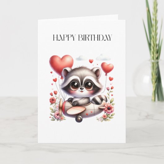 アライグマのパイロット 誕生日 カード (正面)