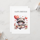 アライグマのパイロット 誕生日 カード (正面/裏面インサイチュ)
