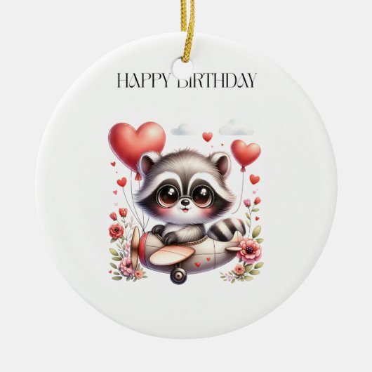 アライグマのパイロット 誕生日 セラミックオーナメント (正面)