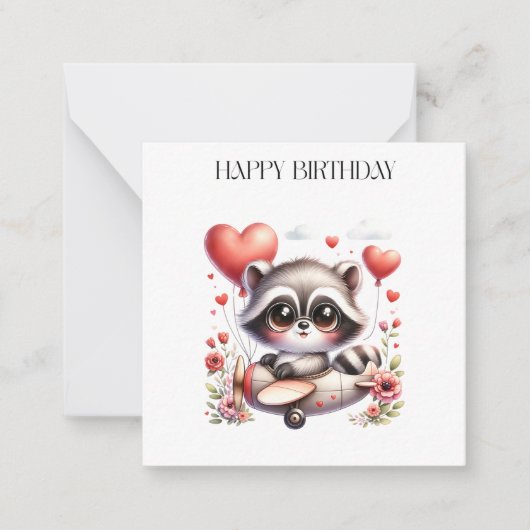 アライグマのパイロット 誕生日 ノートカード (正面)