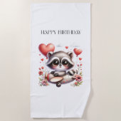 アライグマのパイロット 誕生日 ビーチタオル (正面)