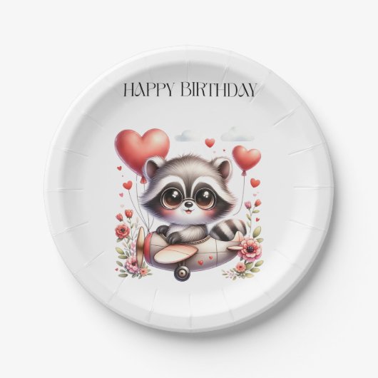 アライグマのパイロット 誕生日 ペーパープレート (正面)