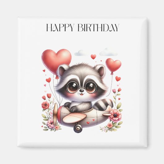 アライグマのパイロット 誕生日 マグネット (正面)