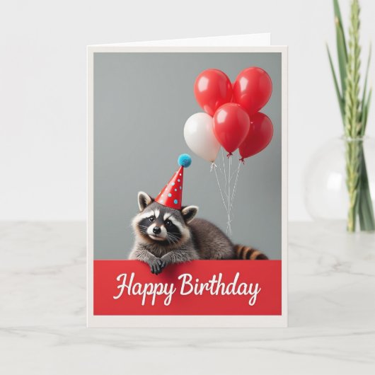 アライグマのパーティーハット誕生日カード カード (正面)