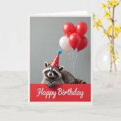 アライグマのパーティーハット誕生日カード カード (黄色い花)