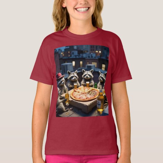 アライグマのピザパーティー Tシャツ (正面)