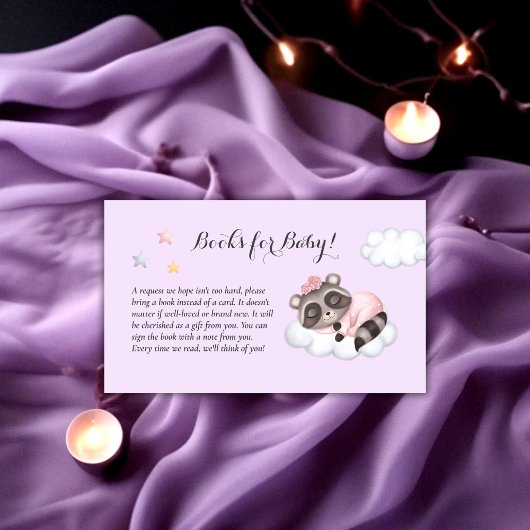 アライグマのベイビーシャワー ラベンダー 赤ちゃんのための本 エンクロージャーカード