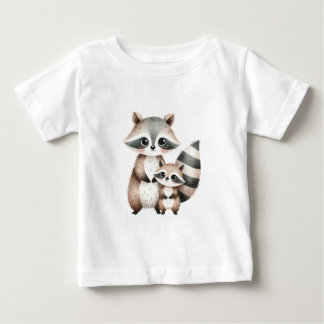 アライグマのママと赤ちゃん ベビーTシャツ