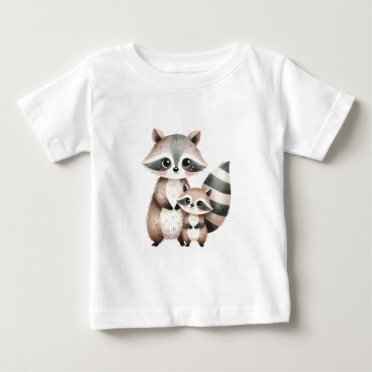 アライグマのママと赤ちゃん ベビーTシャツ (正面)