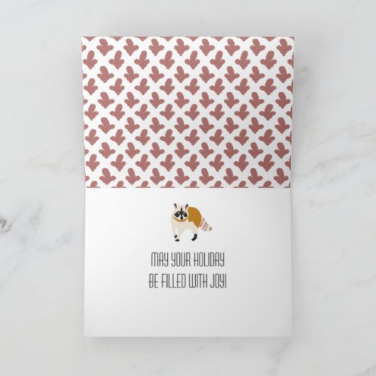 アライグマの休日。 砂漠夜のベビーを持つアライグマ シーズンカード (内部)