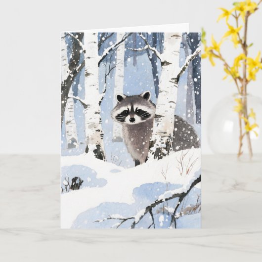 アライグマの冬 カード (黄色い花)