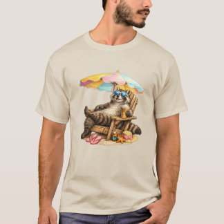 アライグマの冷たいコーヒー ビーチチェア 夏の休暇 Tシャツ