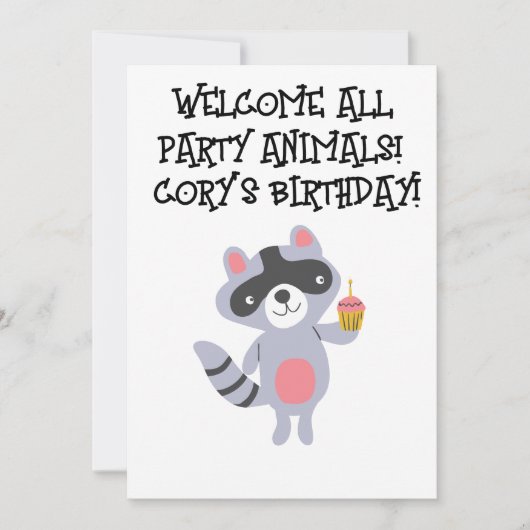 アライグマの子供の誕生日パーティー招待状 招待状 (正面)