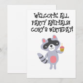 アライグマの子供の誕生日パーティー招待状 招待状 (正面/裏面)