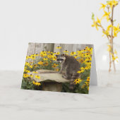 アライグマの挨拶状 カード (黄色い花)