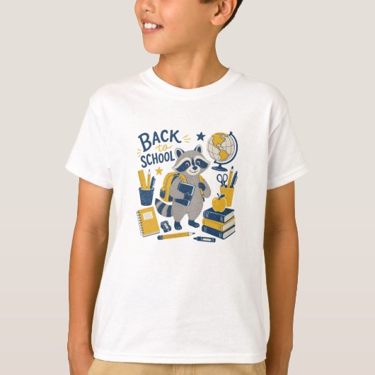 アライグマの新学期 学校の備品 Tシャツ (正面)