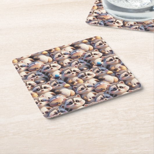 アライグマの束 スクエアペーパーコースター (アングル)