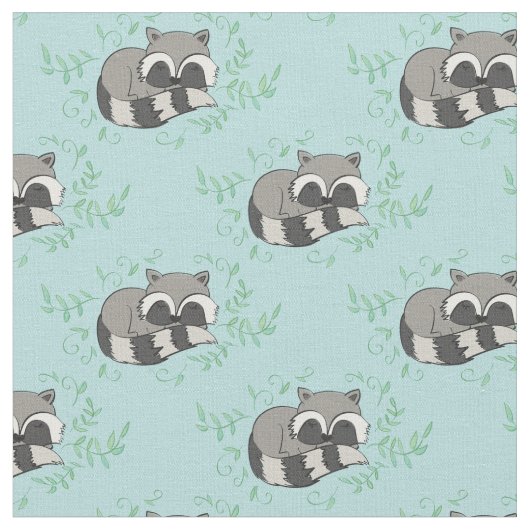 アライグマの水彩画 赤ちゃん部屋のインテリア 森の動物 ファブリック (クローズアップ)