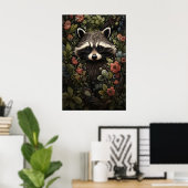 アライグマの花の植物画 ダークアカデミアの壁 ポスター (ホームオフィス)