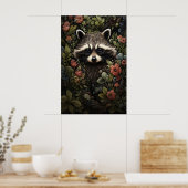 アライグマの花の植物画 ダークアカデミアの壁 ポスター (キッチン)
