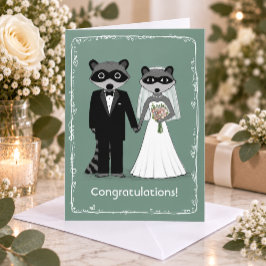 アライグマの花嫁と花婿 ウェディングおめでとう カード