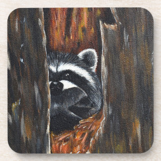 アライグマの親子の絵 コースター