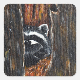 アライグマの親子の絵 スクエアシール