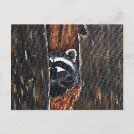 アライグマの親子の絵 ポストカード (正面)