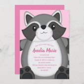 アライグマの誕生日パーティー ピンク 招待状 (正面/裏面)
