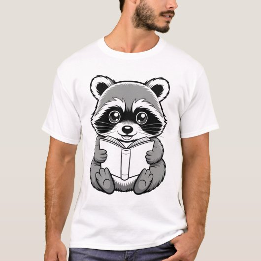 アライグマの読書アート Tシャツ (正面)