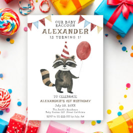 アライグマの赤ちゃん 1歳の誕生日 招待状