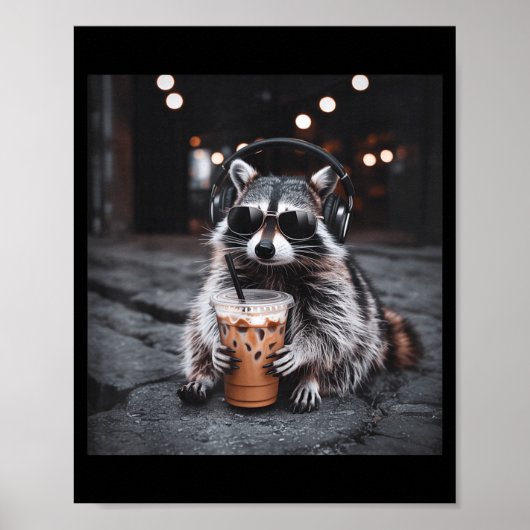 アライグマの面白いアイスコーヒー動物のミーム メンズ ポスター (正面)