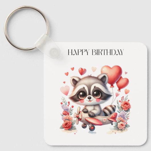 アライグマの飛行誕生日 キーホルダー (正面)