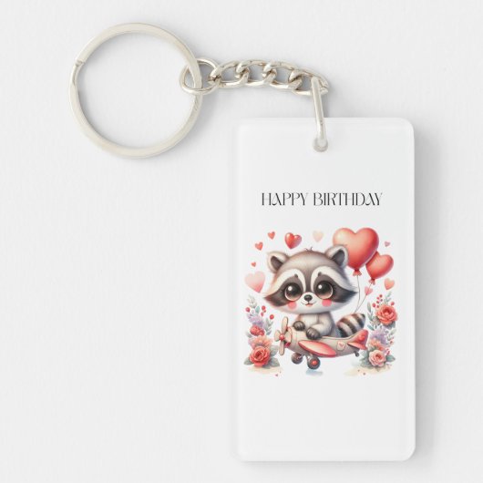 アライグマの飛行誕生日 キーホルダー (正面)