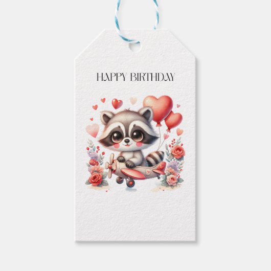 アライグマの飛行誕生日 ギフトタグ (正面)