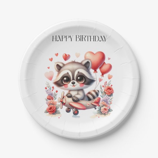 アライグマの飛行誕生日 ペーパープレート (正面)