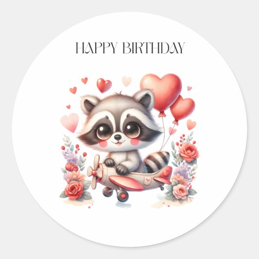 アライグマの飛行誕生日 ラウンドシール (正面)