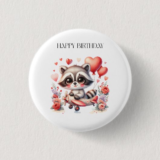 アライグマの飛行誕生日 缶バッジ (正面)