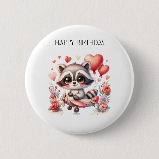 アライグマの飛行誕生日 缶バッジ (正面)