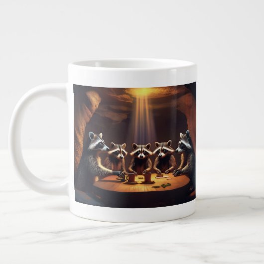 アライグマは次のゴミの襲撃を計画 ジャンボコーヒーマグカップ (左)