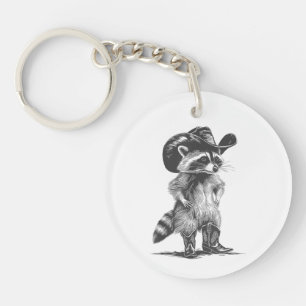 アライグマカウボーイ 楽しいアライグマ グラフィック メメンズ・ウィメンズ キーホルダー