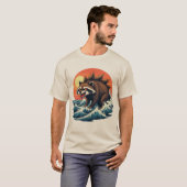 アライグマジラ 波 - ヴィンテージな日本美術デザインの Tシャツ (正面フル)