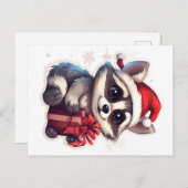 アライグマ喜ぶクリスマスと幸せな新年 シーズンポストカード (正面/裏面)