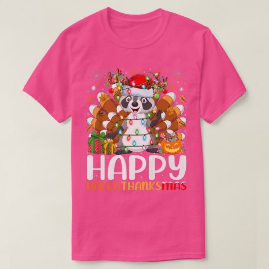 アライグマ恋人ハロウィンクリスマスハッピーハロサンキュー Tシャツ (デザイン正面)
