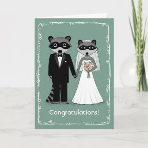 アライグマ新郎新婦の結婚おめでとう カード