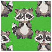 アライグマ柄デザイングリーン ファブリック (クローズアップ)