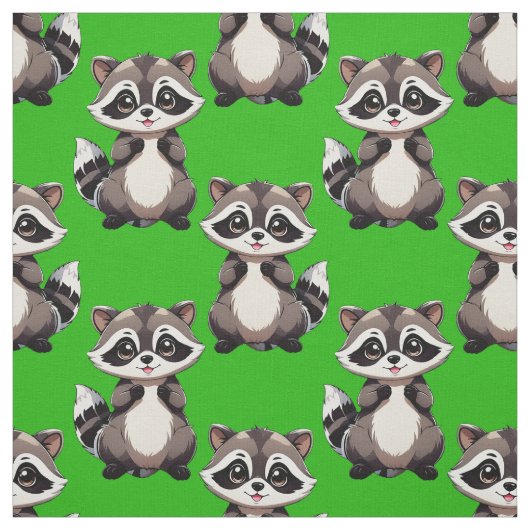 アライグマ柄デザイングリーン ファブリック (見本)