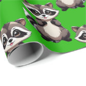 アライグマ柄デザイングリーン ラッピングペーパー (ロールコーナー)