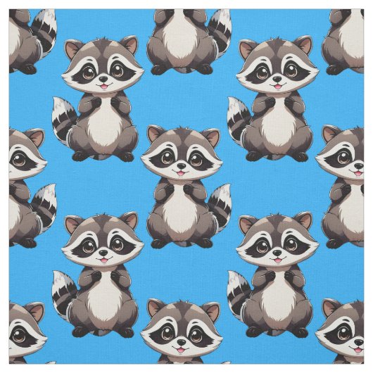 アライグマ柄デザイン青 ファブリック (見本)