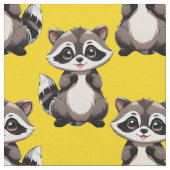 アライグマ柄デザイン イエロー ファブリック (クローズアップ)